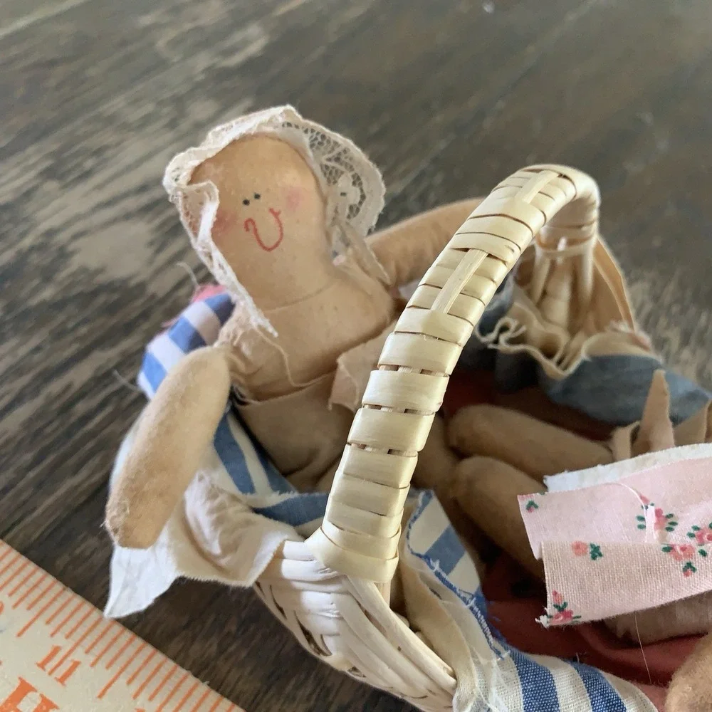 Attic Babies Rag Doll Basket Of‎ Babies Hand Made Folk Art